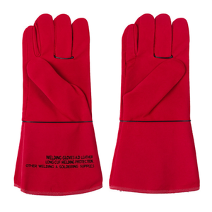 Gants de soudage en cuir rouge à manchette longue, résistants à la chaleur, pour la protection lors du soudage - Product Image 2