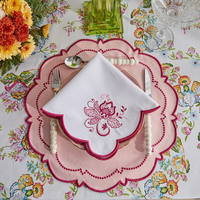 Serviette en lin carrée moderne jetable brodée à la main, motif fleur d'iris |   Serviette de table à bords festonnés pour table de réception de mariage