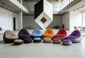 Hot Selling Portable Foldable Modern Outdoor <b>Inflatable</b> <b>Sofa</b> Set Footstool Lazy Flocked Air Cushioned Recliner Backrest Living - Product Image 3
