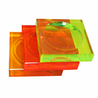 Bol à breloques décoratif AVF de 2 pouces d'épaisseur Plat à bonbons carré en acrylique orange fluorescent