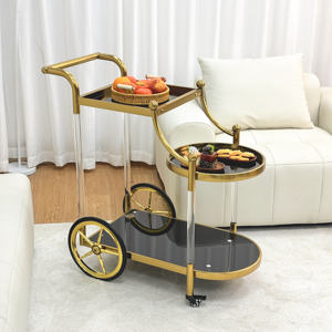 รถเข็นสำหรับจัดเลี้ยงอาหารไวน์ทำจากแก้วโลหะหรูหรารถเข็นสำหรับเสิร์ฟเครื่องดื่มในบาร์โรงแรมร้านอาหารรถเข็นสำหรับจัดงานแต่งงาน - Product Image 2