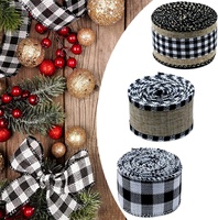 Ruban en lin filé OKAY de 2,5 pouces, simple face, haute ténacité, à carreaux Buffalo Plaid Gingham, pour emballage cadeau de Noël
