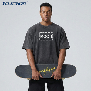 Camiseta Oversize para Hombre Kuenzi, 250GSM, Algodón Lavado, Estilo Vintage, Talla Grande 3XL, Cuello Redondo Relajado, Streetwear, Camiseta Lisa <span class=keywords><strong>de</strong></span> Verano, OEM RTS - Product Image 2