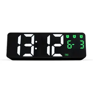 Reloj de pared digital de gran formato más vendido, reloj despertador LED, calendario digital, fecha, reloj de espejo de dígitos musicales para el hogar