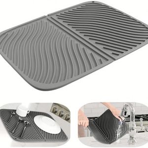 Alfombrilla de secado de silicona con forma de drenaje de platos, alfombrilla de taza resistente al calor y alfombrilla de encimera para platos, almohadilla de mostrador personalizable - Product Image 3