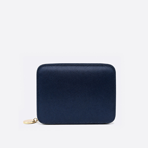Navy Satin Travel <b>Makeup</b> Organizer <b>Case</b> with Elastic Brush Slots and Snap-Closure Interior Pocket for Cosmetics and Beauty Tools - Product Image 1