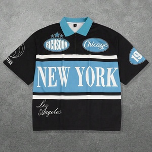 レインボー スプレー カスタム メンズ レタープリント パッチワークカラー ファッション ポロシャツ サマー トップス クロップドトップス メンズ 半袖シャツ - Product Image 3