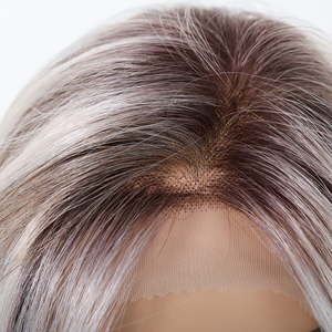 Future Fiber Free Hairstyle 13*6 Peluca de encaje <span class=keywords><strong>Gris</strong></span> <span class=keywords><strong>Plata</strong></span> Ombre Fibra suave de alta calidad Bob Pelo <span class=keywords><strong>corto</strong></span> y liso Suave transpirable - Product Image 4