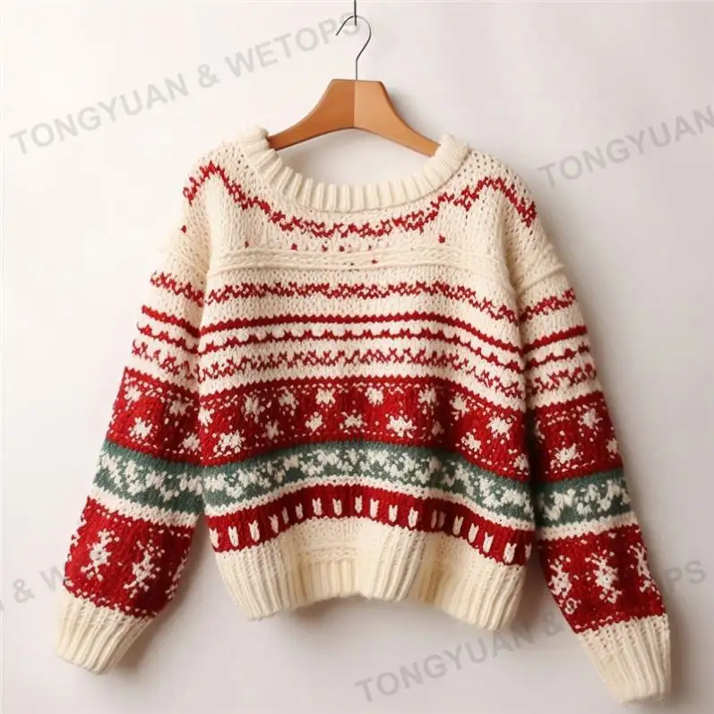 Kustom pakaian natal Sweater grosir kustom musim dingin rajutan Pullover Sweater lucu keluarga wanita jelek natal Sweater