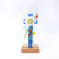 Portavelas de Pascua de Vidrio Fundido Hecho a Mano con Diseño de Cruz y Paloma, Rectangular, Exquisita Decoración Artística de Vidrio Fundido para Espacios Habitables
