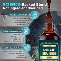 Gouttes orales liquides de Shilajit Rosebest personnalisées 12-en-1, formule à base de plantes 100% naturelle, complément énergétique au Shilajit avec mousse marine