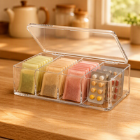Boîte de rangement de bureau en acrylique Calic transparente à 8 compartiments avec couvercle rabattable pour sachets de thé, pilules, taille personnalisée, OEM, vente en gros