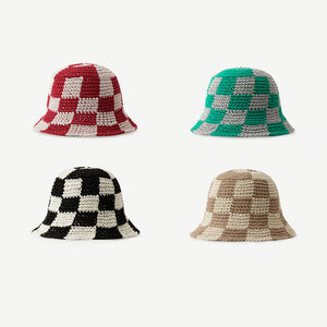 Hot Sale Factory <strong>Cheap</strong> Cool Checkerboard Wool Knitting Ruffle Crochet <strong>Bucket</strong> <strong>Hat</strong> - Product Image 1