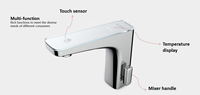Robinet de lavabo intelligent de luxe à double capteur avec affichage de la température, couleur chrome, eau chaude et froide, mitigeur monotrou pour salle de bain