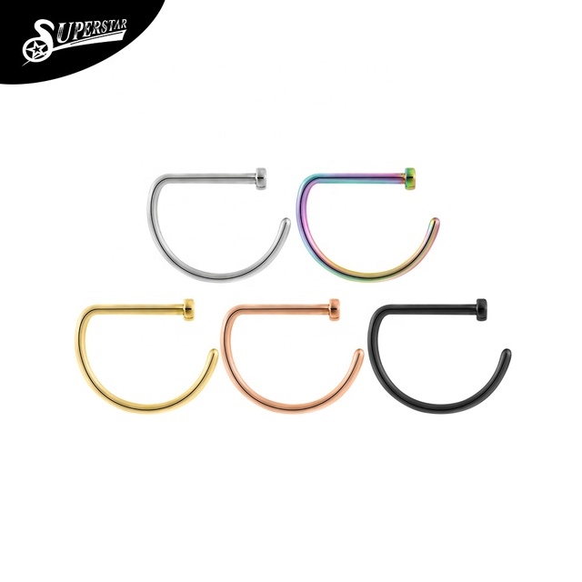 Superstar Custom Implant Grade ASTM F136 Titanium Gold Plated Polished D-type Nose Ring Clicker Nose Stud Body Piercing Jewelry