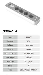 Nouvelle conception YAMATIK, multiprise extensible personnalisable de 2 m avec protection contre les surtensions, type EU, 4 prises AC pour la maison et le bureau - Product Image 3
