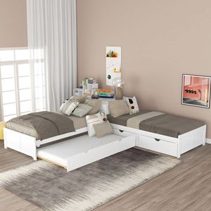 Lit de rangement rembourré blanc avec tiroirs sous le lit pour chambre à coucher, enfants, adultes, personnes âgées - Product Image 1
