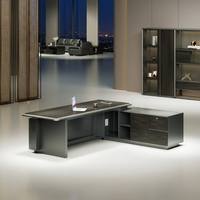 Nouvelle Arrivée Bureau de Direction Exécutif en Mélamine Sans Joint Angle Crab Blanc Neutre avec Rangement Verrouillable LED et Bureau Latéral Interchangeable