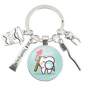 Porte-clés promotionnel de soins dentaires, pendentif dentaire en verre et métal tendance, 25 mm, cadeau, image personnalisée disponible - Product Image 2