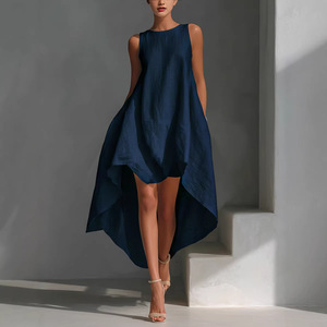 Nuevos Vestidos de Verano para <span class=keywords><strong>Mujer</strong></span> al por Mayor, sin Mangas, Asimétricos, de Corte Alto-Bajo, Ajuste Fluido, Tallas S-2XL, Textura Mate Refinada, Estilo Resort y Social - Product Image 1