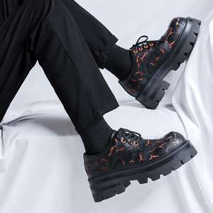 Leather <b>Shoes</b> Men Low Cut Niche Thick Soled <b>Height</b> <b>Increasing</b> Burst Pattern Casual Black Workwear British - Product Image 6