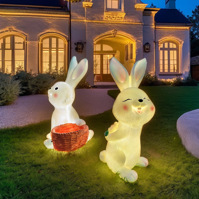 Wholesale Customizable Life-Size LED Lamp Fiberglass Rabbit Resin Statue IP65 Outdoor Christmas & Easter Lighting