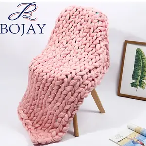 Bojay Wholesale Knit Blanket 100% Merino Wool Fleece Knitting Weighted Blanket Chunky Hand Knitted