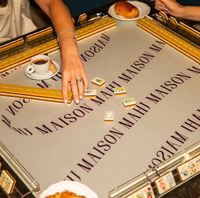 Ensemble de tuiles de mahjong américaines de luxe jaunes peintes à la main, 160 pièces, en acrylique à trois couches avec tapis en néoprène Maison