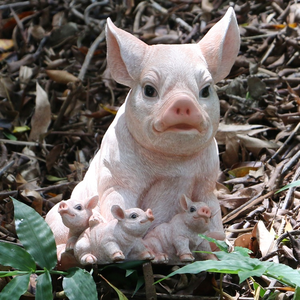 動物の置物レジンガーデンシッティング豚ファミリー等身大グラスファイバー豚像 - Product Image 2