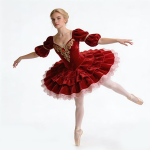 Costume de ballet professionnel sur mesure haut de gamme, <span class=keywords><strong>jupe</strong></span> <span class=keywords><strong>tutu</strong></span> rouge, verte, bleue, violette, taille empire pour enfants, en velours coréen perlé - Product Image 5
