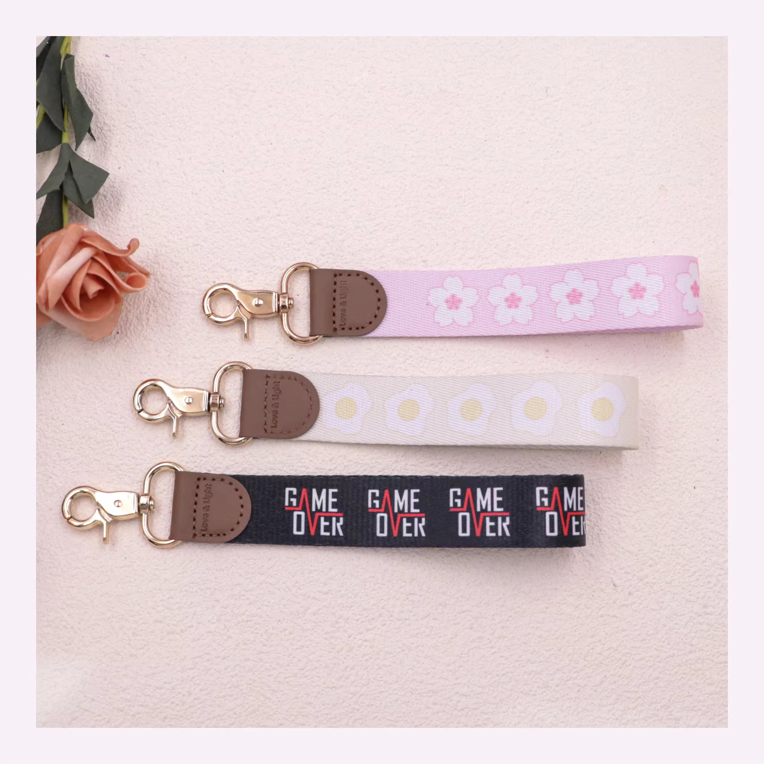 Custom Satin Leather Wrist Lanyard Keychain
