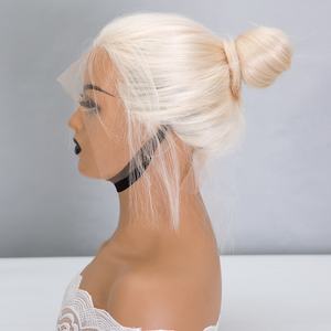NUEVA Peluca de Cola de Caballo con Encaje HD de Nudo Único, Cabello Humano Remy Europeo Virgen, Color Rubio Blanco, Encaje Activo en la Parte Superior - Product Image 6