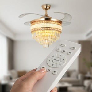 Ventilateur de plafond LED en cristal européen moderne avec moteur DC pour salon, lustre LED avec télécommande - Product Image 3