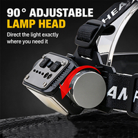 Lampe frontale rechargeable COB à double source lumineuse, mode stroboscopique lumière rouge, indicateur de batterie, étanche, pour les aventures en plein air