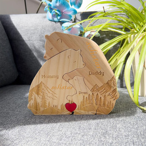 Regalo di inaugurazione casa personalizzato, decorazione rustica con nome di famiglia, puzzle in legno con <span class=keywords><strong>nomi</strong></span> personalizzati, ricordo di famiglia con orso. - Product Image 6