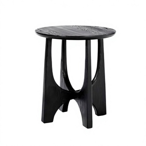 Modern Black Solid Hemlock Wood Side <b>Table</b> Accent End <b>Table</b> With Unique Shapely Cutout Base For Living Room Bedroom Office - Product Image 1
