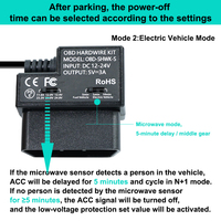Kit de câblage OBD à capteur de mouvement pour micro-ondes, type C, pour caméra embarquée, protection de batterie de voiture 24H, câble OBD2 vers USB