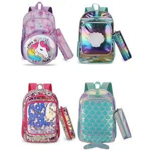 New Trendy Style Primary Student Glitter Backpack Children School Bags And Lunch Box Bag Set For Girls