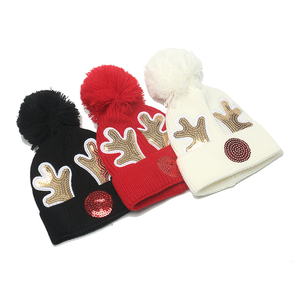 <span class=keywords><strong>Bonnet</strong></span> en laine chaud pour fille et garçon avec pompon, bonnets d'hiver tricotés au crochet pour bébé avec paillettes - Product Image 1