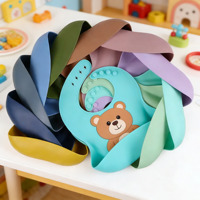 Ensemble de bavoirs pour bébé écologiques, réglables, imperméables, avec logo personnalisé, dessin animé animal, sans BPA, en silicone, bavoirs pour bébé en forme d'ours