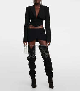 Bottes cuissardes sexy <span class=keywords><strong>en</strong></span> cuir de chèvre du Texas et <span class=keywords><strong>daim</strong></span> Holly Dakota pour femme, ornées de cristaux, au-dessus du genou - Product Image 2