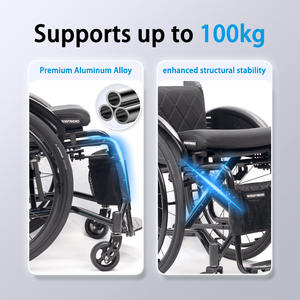 Fauteuil roulant pliant manuel léger en aluminium argenté avec dossier pour équipement de rééducation - Product Image 4