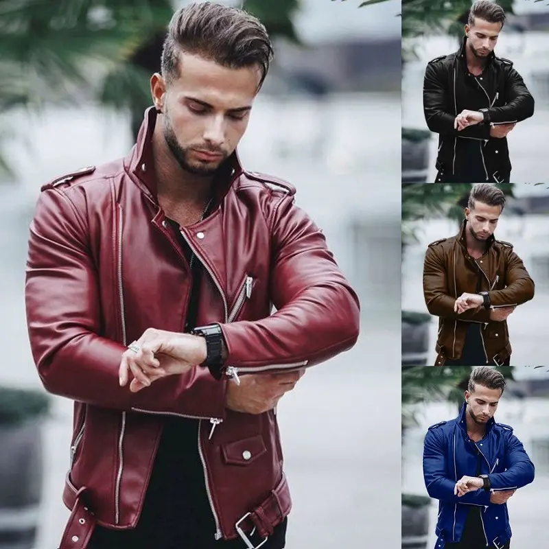 Autumn Winter Wholesale Fashion Men Racer Motorcycle PU Leather Hooded Coat Black Brown Jackets