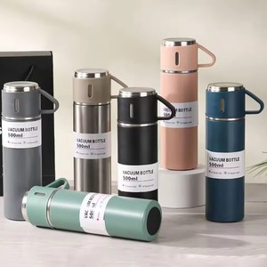 Wholesale Fast Customization Factory Low Moq 304 Stainless Steel <b>Double</b> <b>Wall</b> Bottle Water Gift Set Cup With Two Lid - Product Image 1