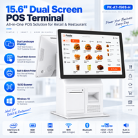 Terminal de point de vente à double écran tactile de 15,6 pouces avec imprimante 80 mm et lecteur de codes-barres pour les caisses de supermarchés et de commerces de détail