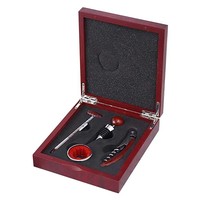 WELLFLYER WK-098 Nouveau Promotionnel 4 Pièces En Acier Inoxydable Ouvre-Vin Ensemble Tire-Bouchon à Vin Accessoires avec Boîte en Bois Ensemble Cadeau