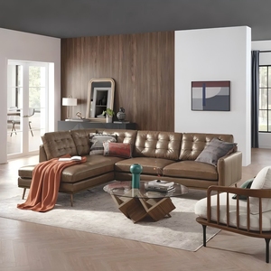 Salon moderne brun tufté personnalisé en forme de <span class=keywords><strong>L</strong></span> ensemble de canapés d'angle sectionnels canapé en cuir