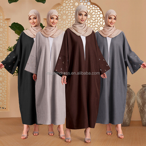 Vente en Gros Turquie Aïd Robe Modeste <span class=keywords><strong>Abaya</strong></span> de Dubaï pour Fille et Femme Musulmane, <span class=keywords><strong>Kimono</strong></span> Ouvert Luxe Broderie Lune Manches en Polyester Lin - Product Image 4