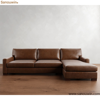 Canapé d'angle moderne en cuir avec chaise longue, canapé en forme de L, structure robuste en bois massif pour salon