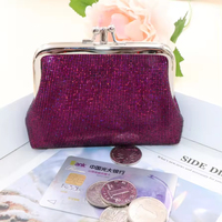 Porte-monnaie en PU personnalisé avec logo en gros, pochette pour femme, portefeuille brillant, double boucle de verrouillage, fermoir à pression, sac à rouge à lèvres
